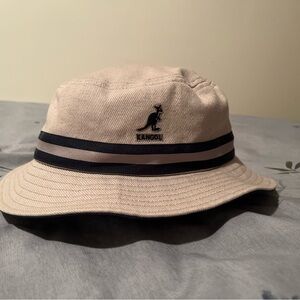 Kangol Tan Bucket Hat with Navy Stripes